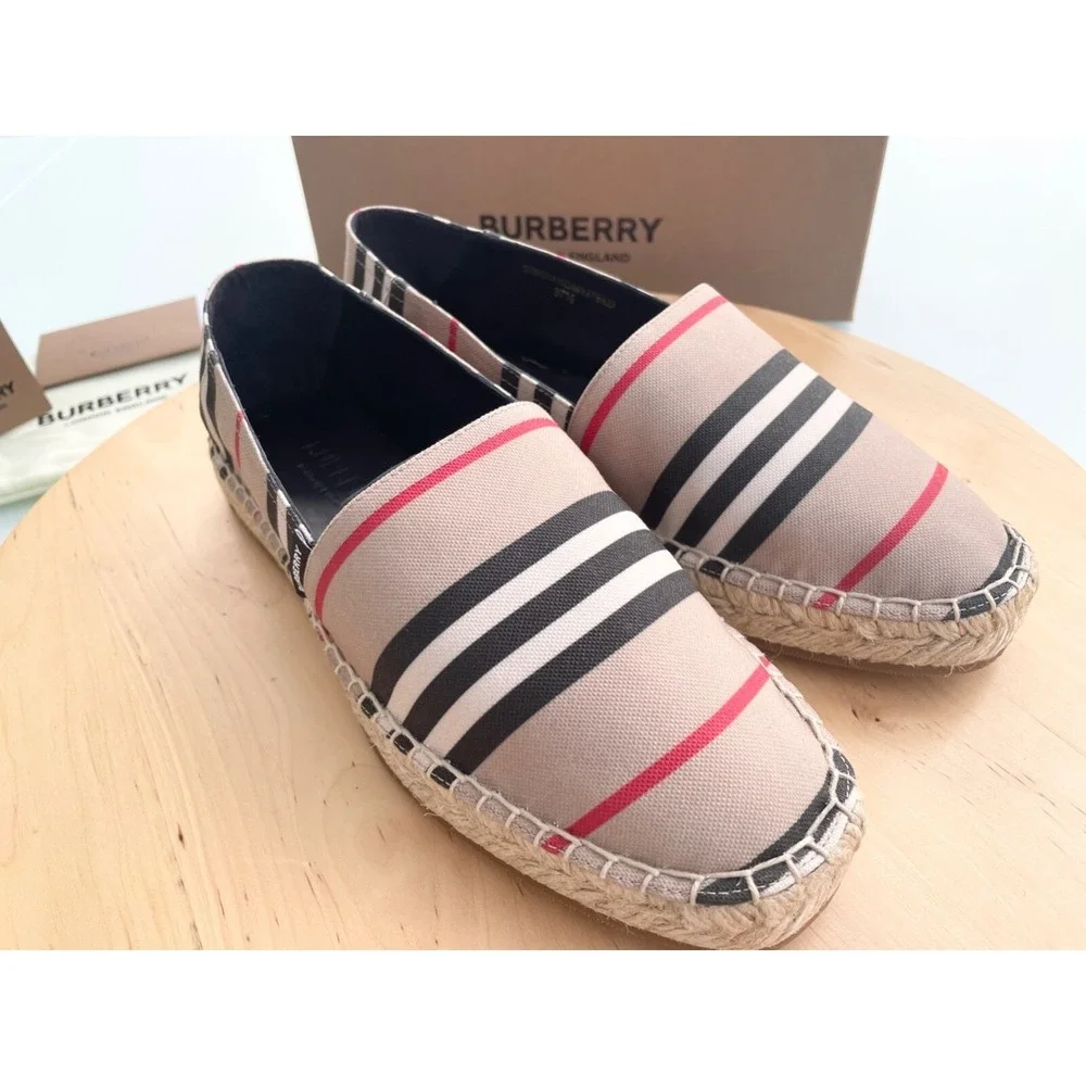 Burberry Beige Black and Red Striped Espadrilles